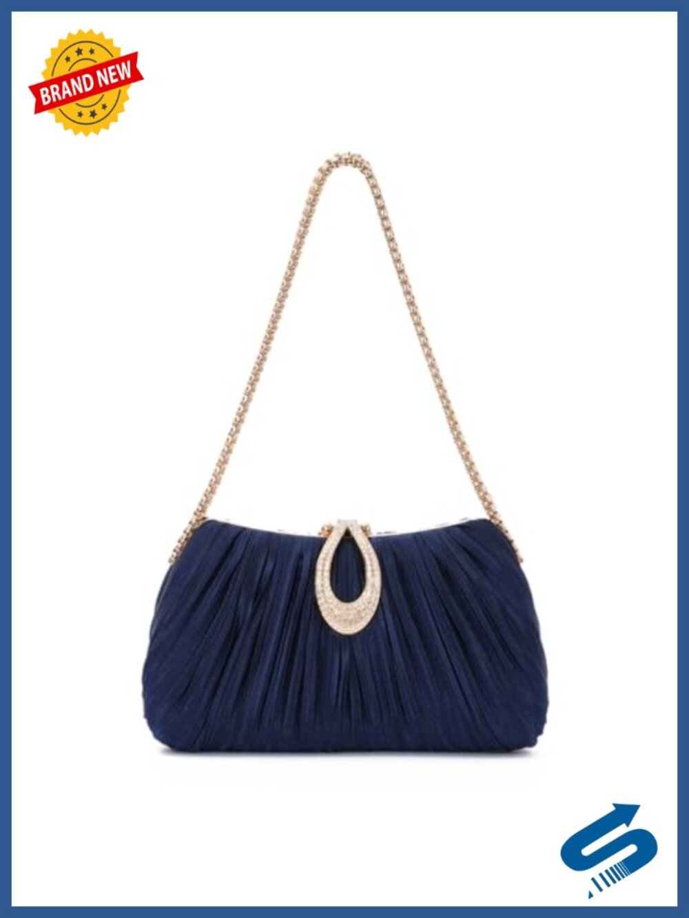 Pleated Satin Clutch Evening Bag Formal Prom Wedding Purse with Chain Strap